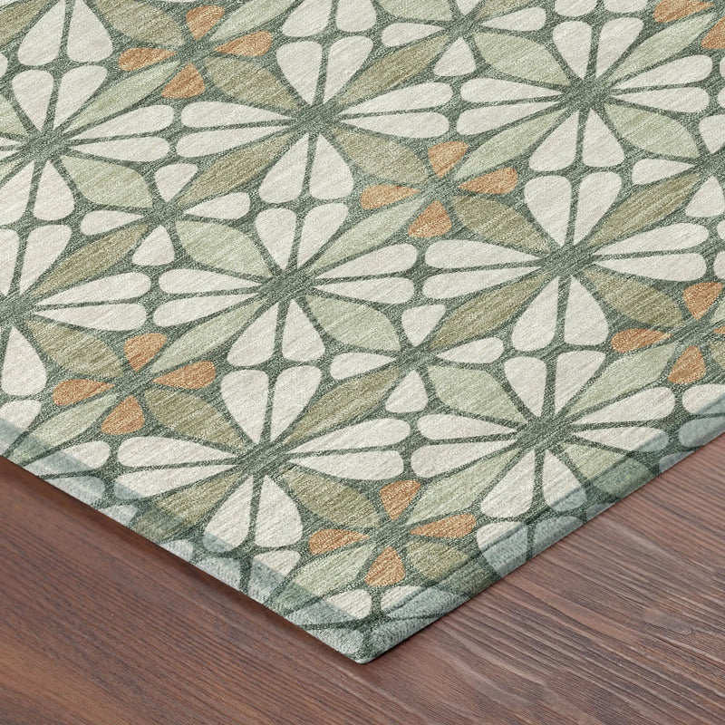 8' Linen And Beige Round Geometric Washable Indoor Outdoor Area Rug Homeroots Outdoor