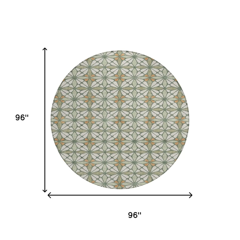 8' Linen And Beige Round Geometric Washable Indoor Outdoor Area Rug Homeroots Outdoor