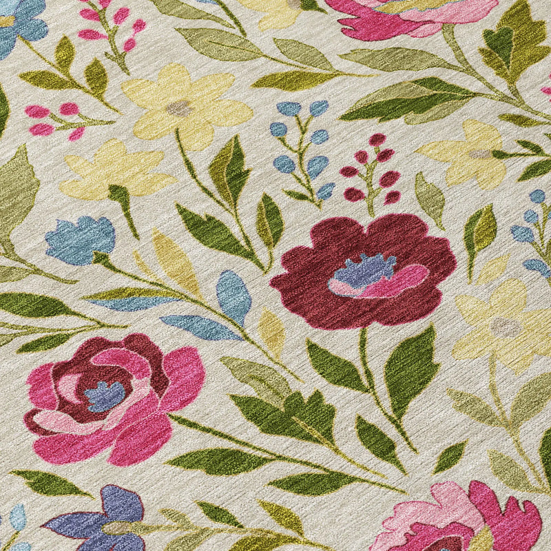 8' Linen And Blush Round Floral Washable Indoor Outdoor Area Rug Homeroots Outdoor