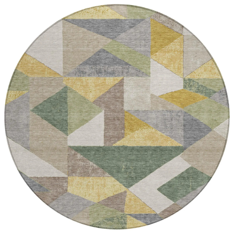 8' Linen And Ivory Round Geometric Washable Indoor Outdoor Area Rug Homeroots Outdoor
