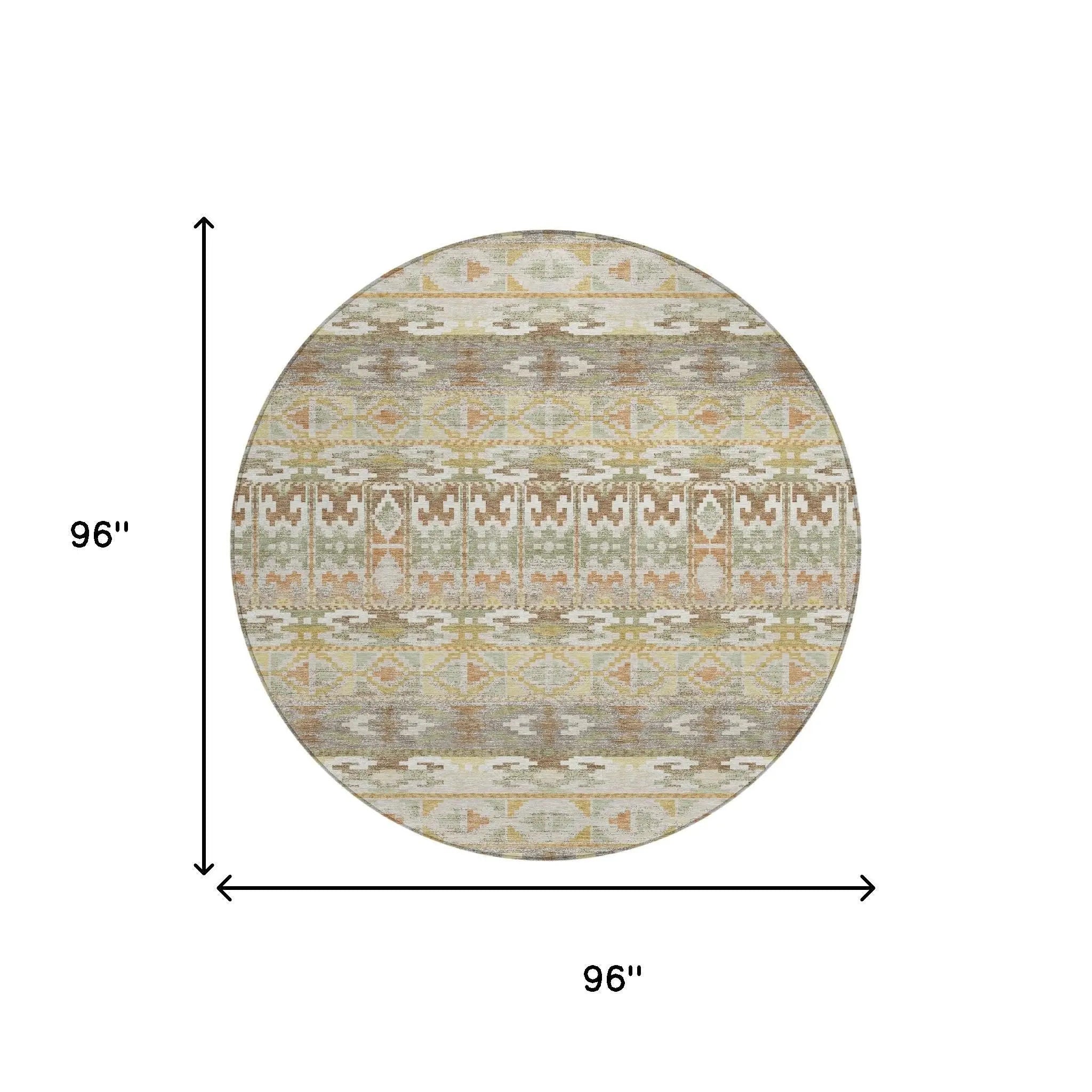 8' Linen And Ivory Round Geometric Washable Indoor Outdoor Area Rug Homeroots Outdoor