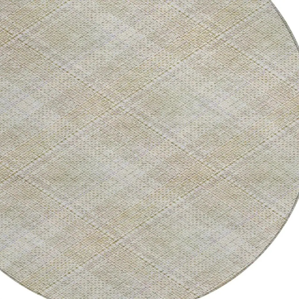 8' Linen And Ivory Round Plaid Washable Indoor Outdoor Area Rug Homeroots Outdoor