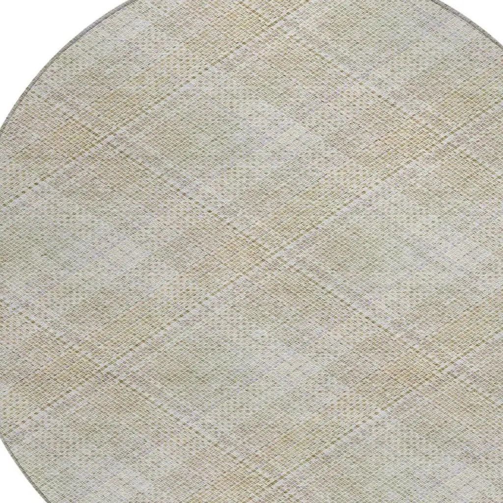 8' Linen And Ivory Round Plaid Washable Indoor Outdoor Area Rug Homeroots Outdoor