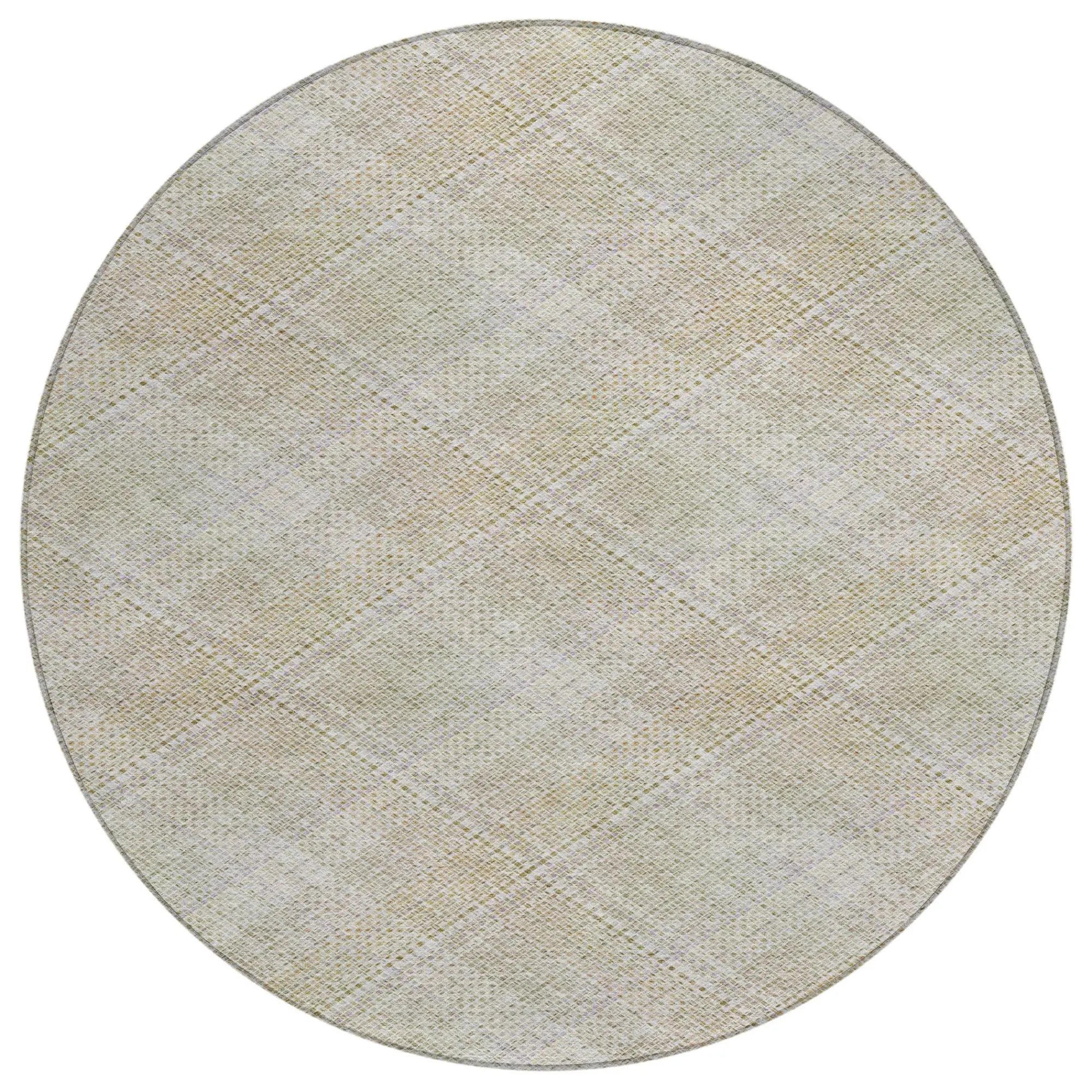 8' Linen And Ivory Round Plaid Washable Indoor Outdoor Area Rug Homeroots Outdoor
