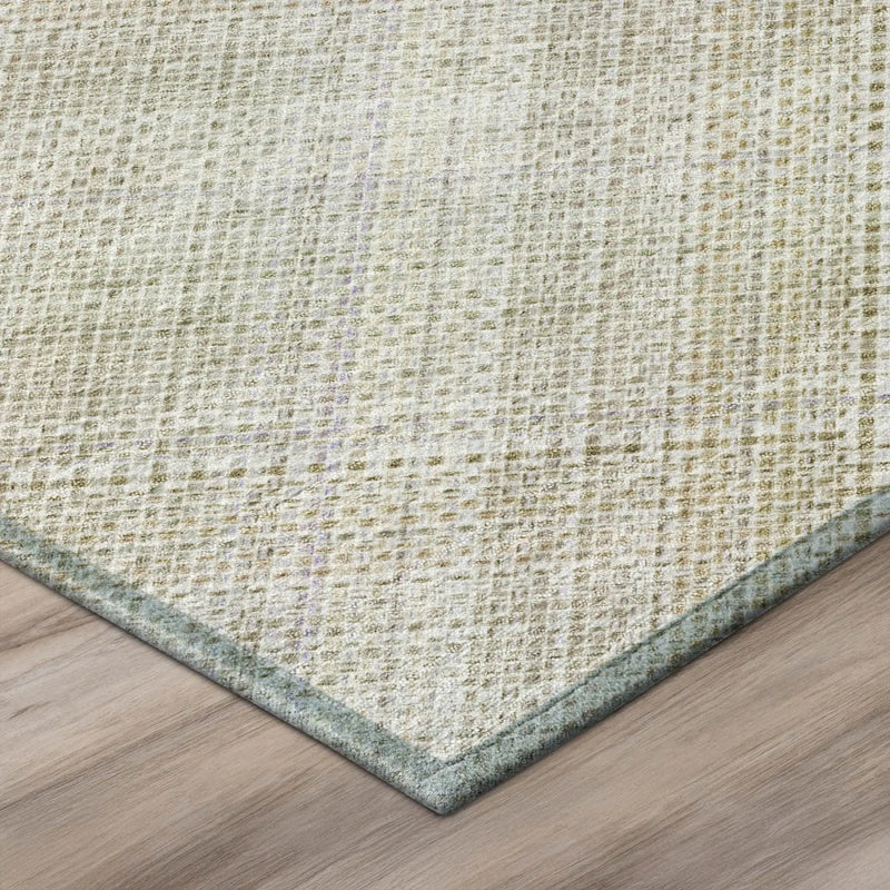 8' Linen And Ivory Round Plaid Washable Indoor Outdoor Area Rug Homeroots Outdoor