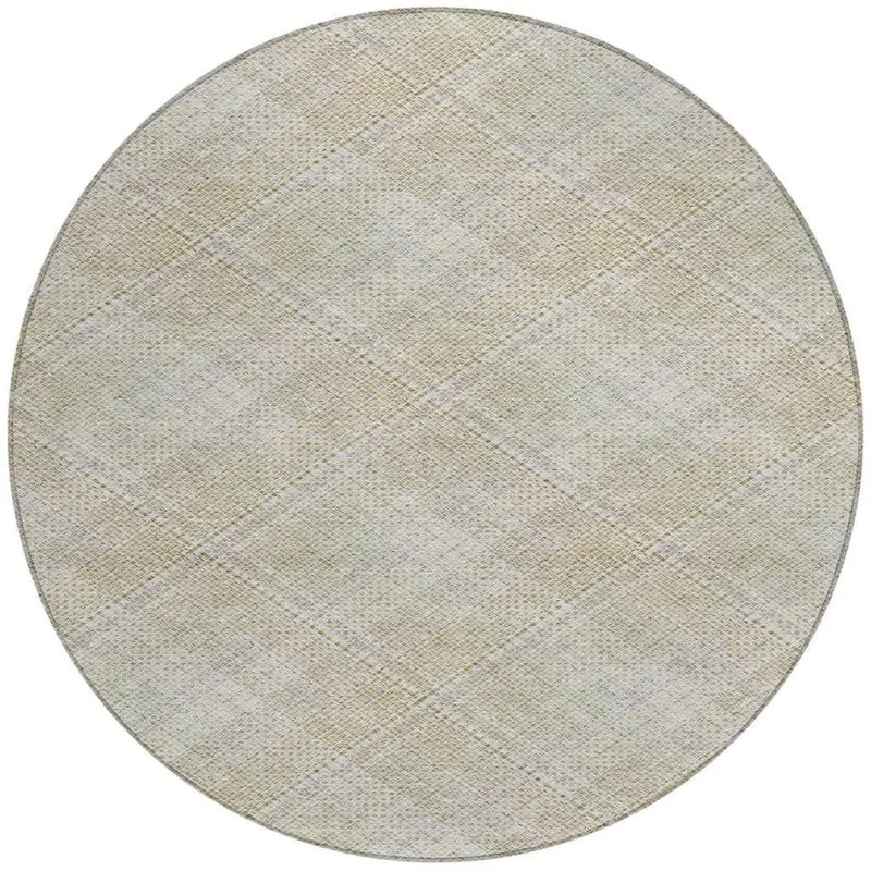 8' Linen And Ivory Round Plaid Washable Indoor Outdoor Area Rug Homeroots Outdoor