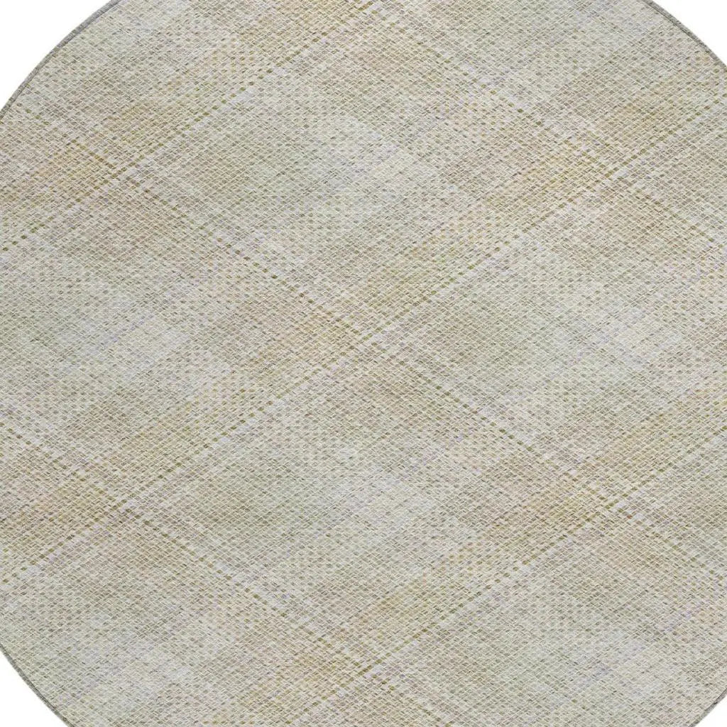 8' Linen And Ivory Round Plaid Washable Indoor Outdoor Area Rug Homeroots Outdoor