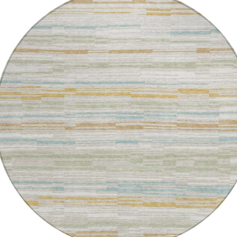 8' Linen And Ivory Round Striped Washable Indoor Outdoor Area Rug Homeroots Outdoor