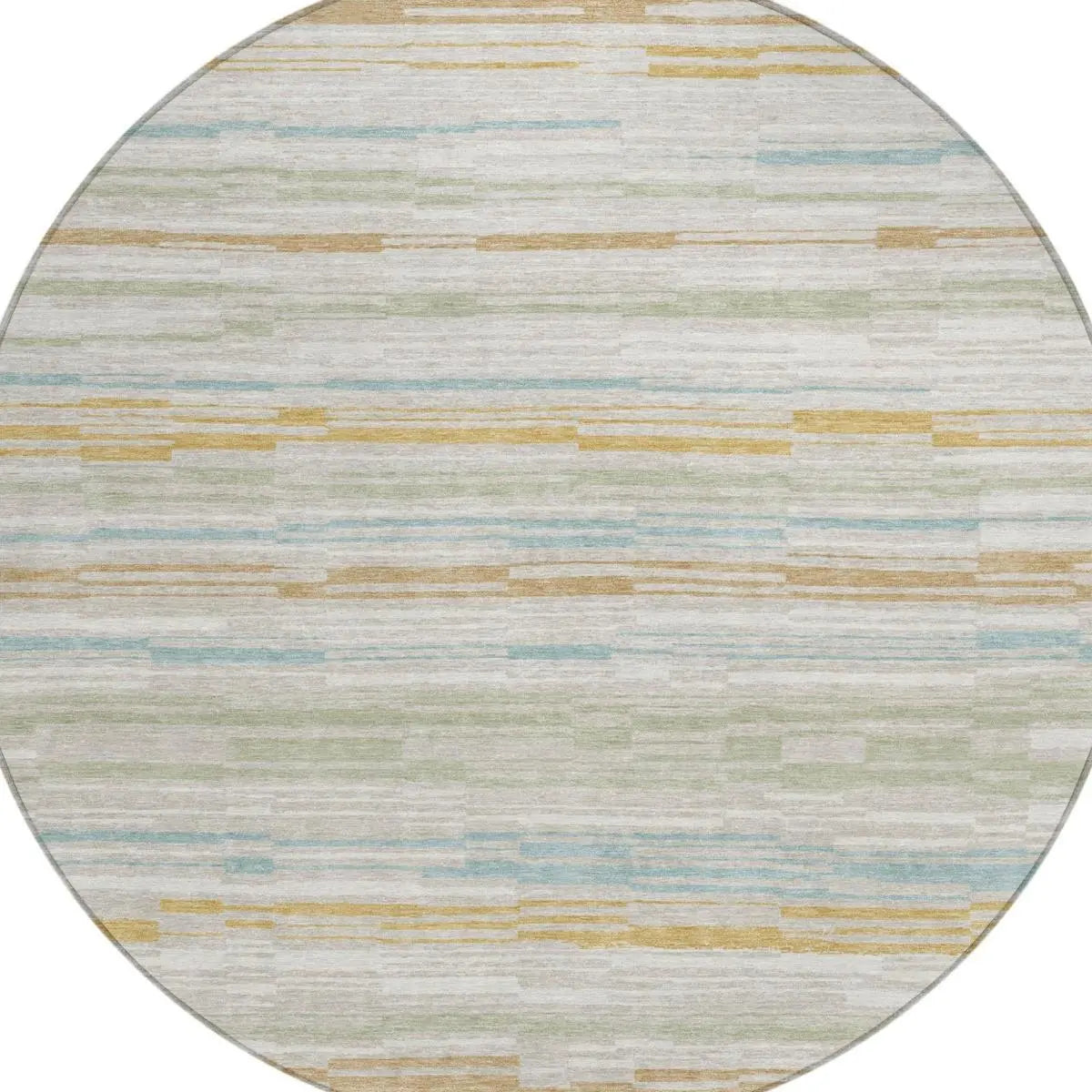 8' Linen And Ivory Round Striped Washable Indoor Outdoor Area Rug Homeroots Outdoor