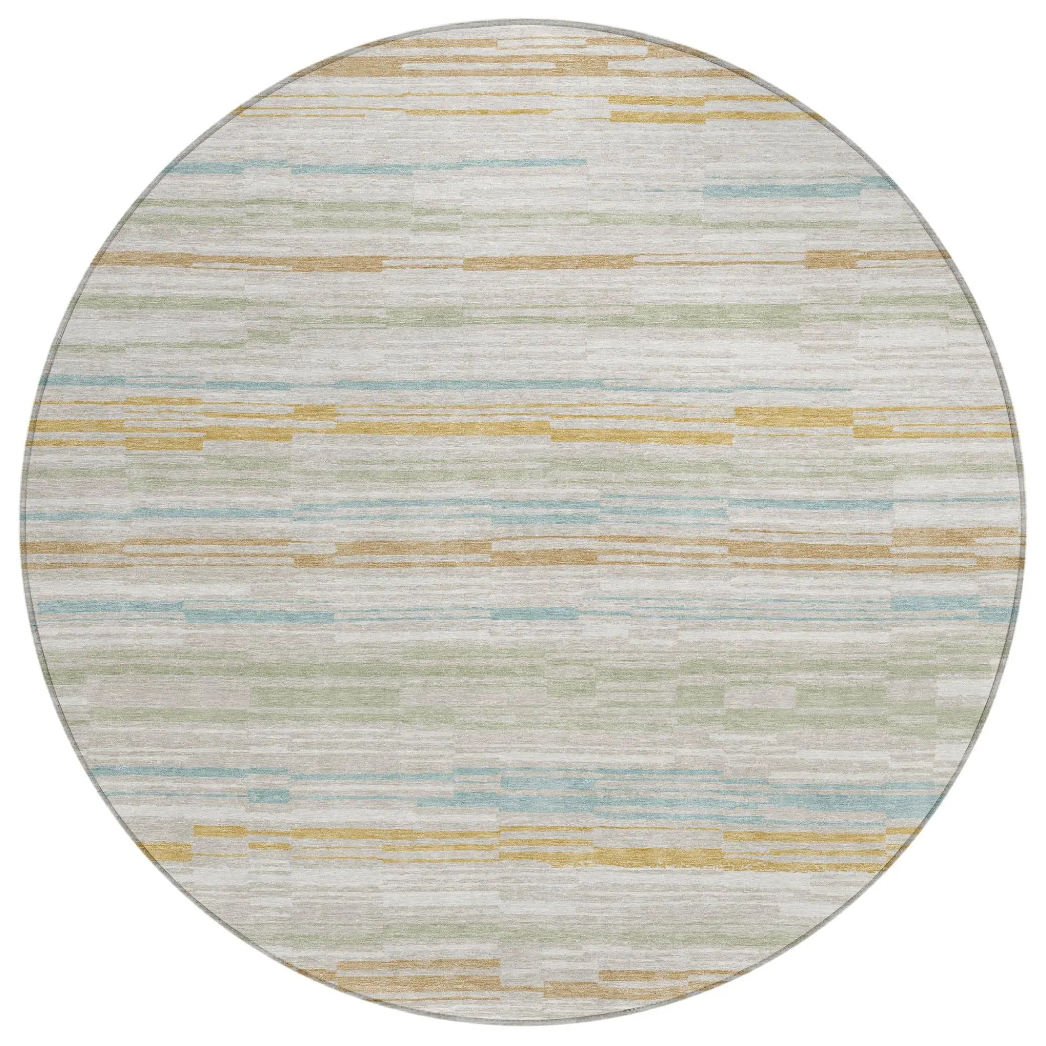 8' Linen And Ivory Round Striped Washable Indoor Outdoor Area Rug Homeroots Outdoor