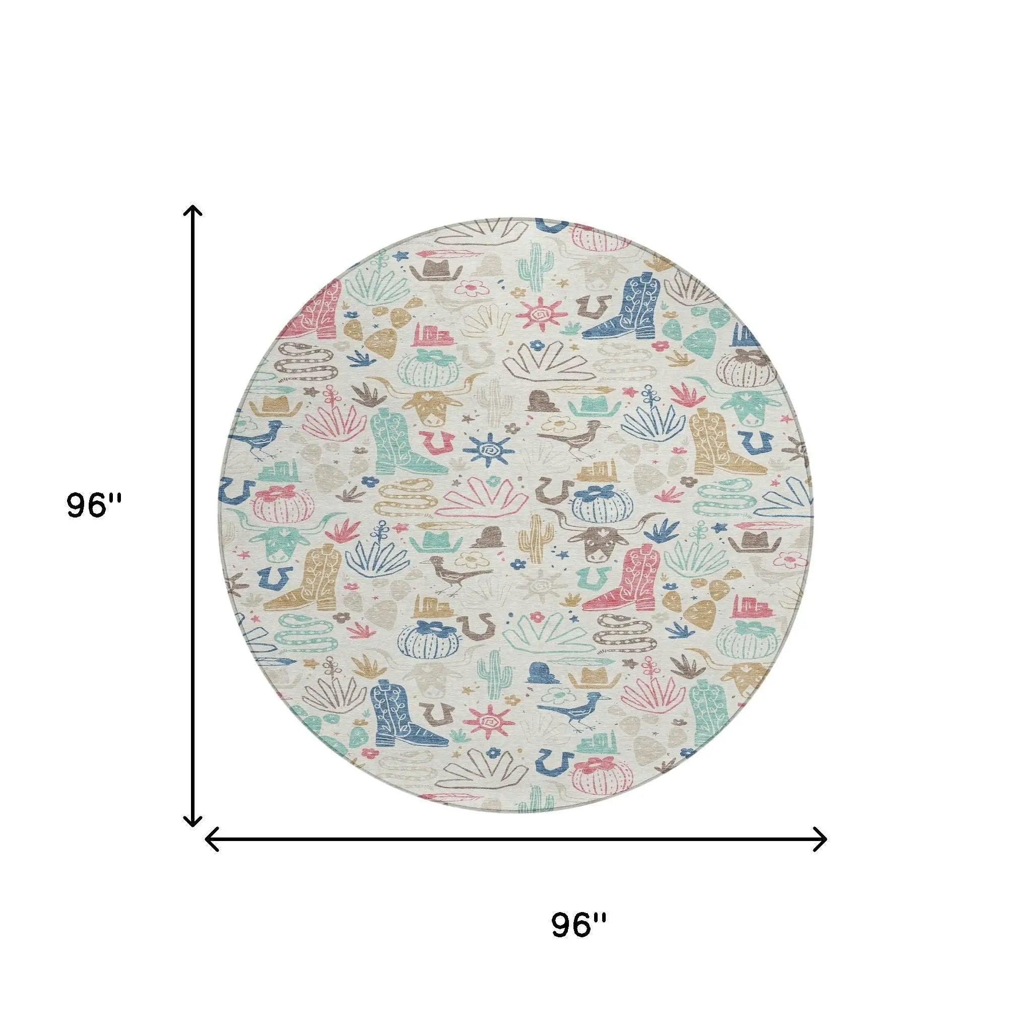 8' Linen And Pink Round Cactus Washable Indoor Outdoor Area Rug Homeroots Outdoor