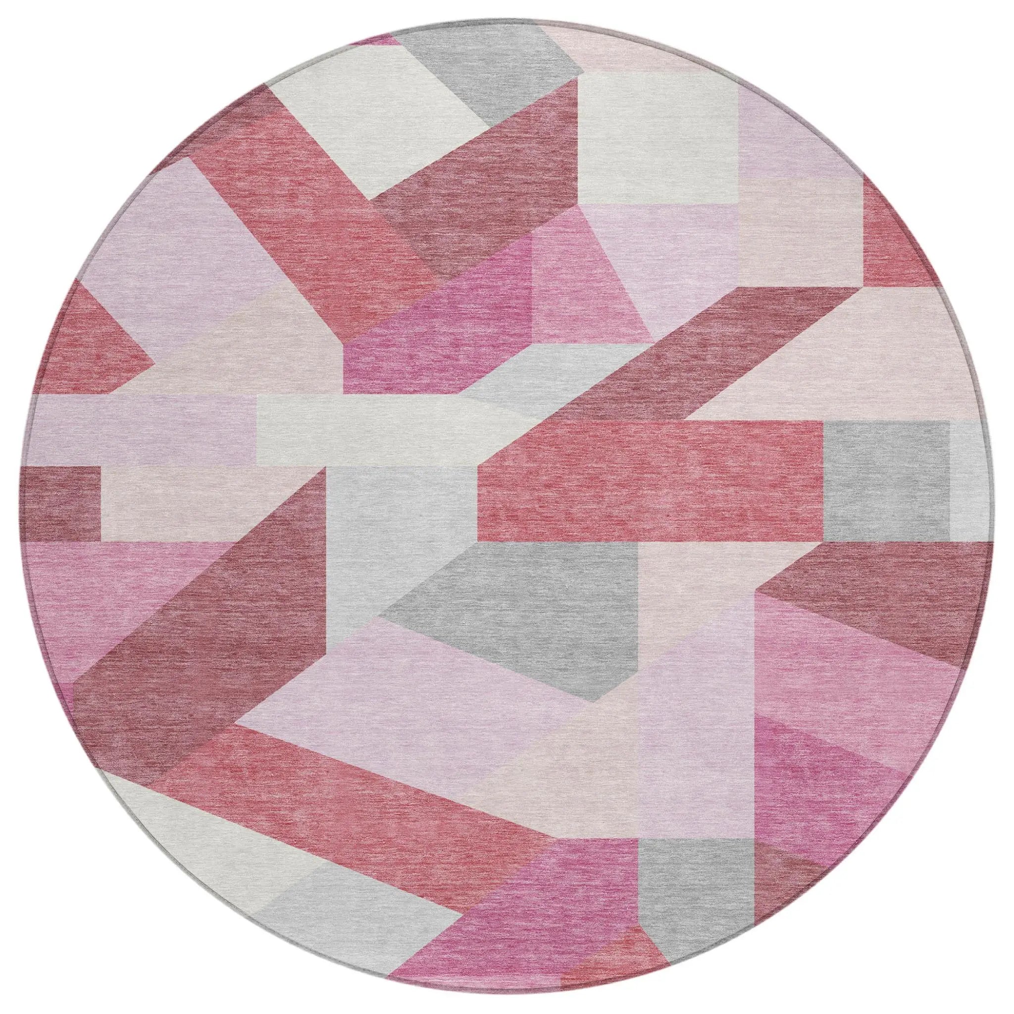 8' Mauve And Pink Round Geometric Washable Indoor Outdoor Area Rug Homeroots Outdoor