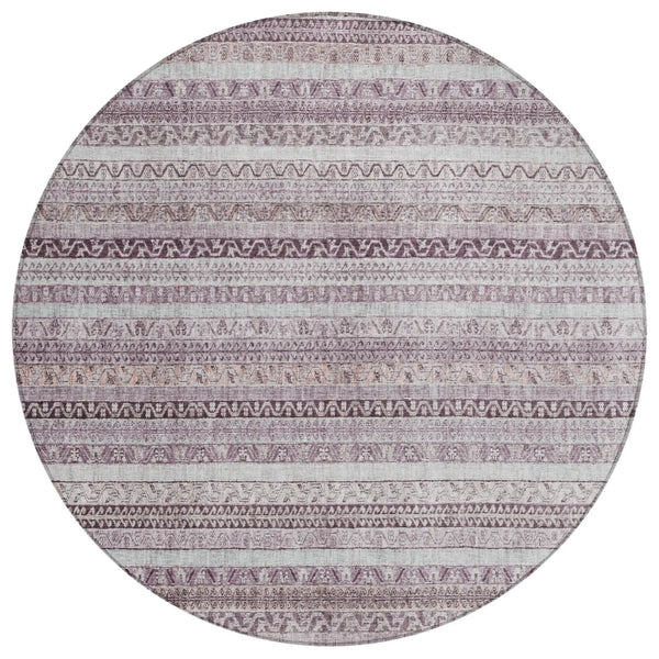 8' Mauve And Pink Round Striped Washable Indoor Outdoor Area Rug Homeroots Outdoor