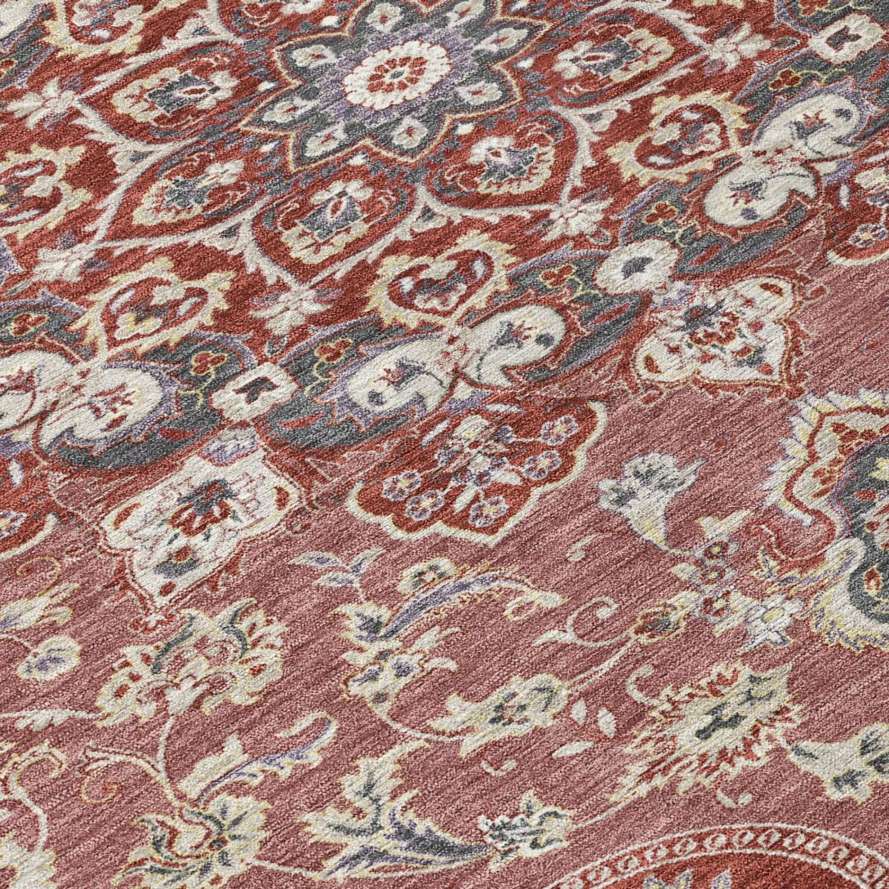 8' Merlot And Red Round Oriental Washable Indoor Outdoor Area Rug Homeroots Outdoor