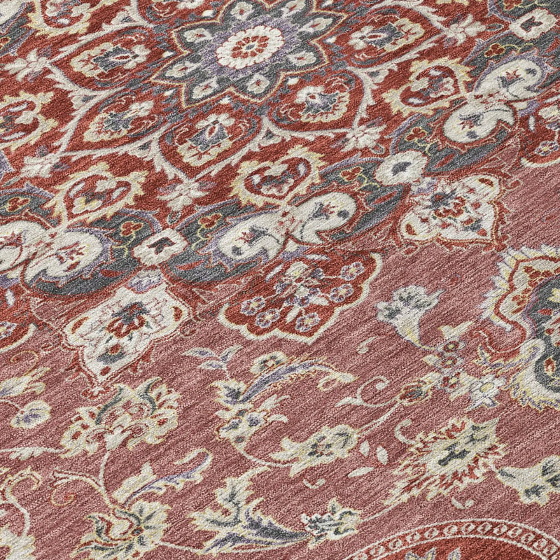 8' Merlot And Red Round Oriental Washable Indoor Outdoor Area Rug Homeroots Outdoor
