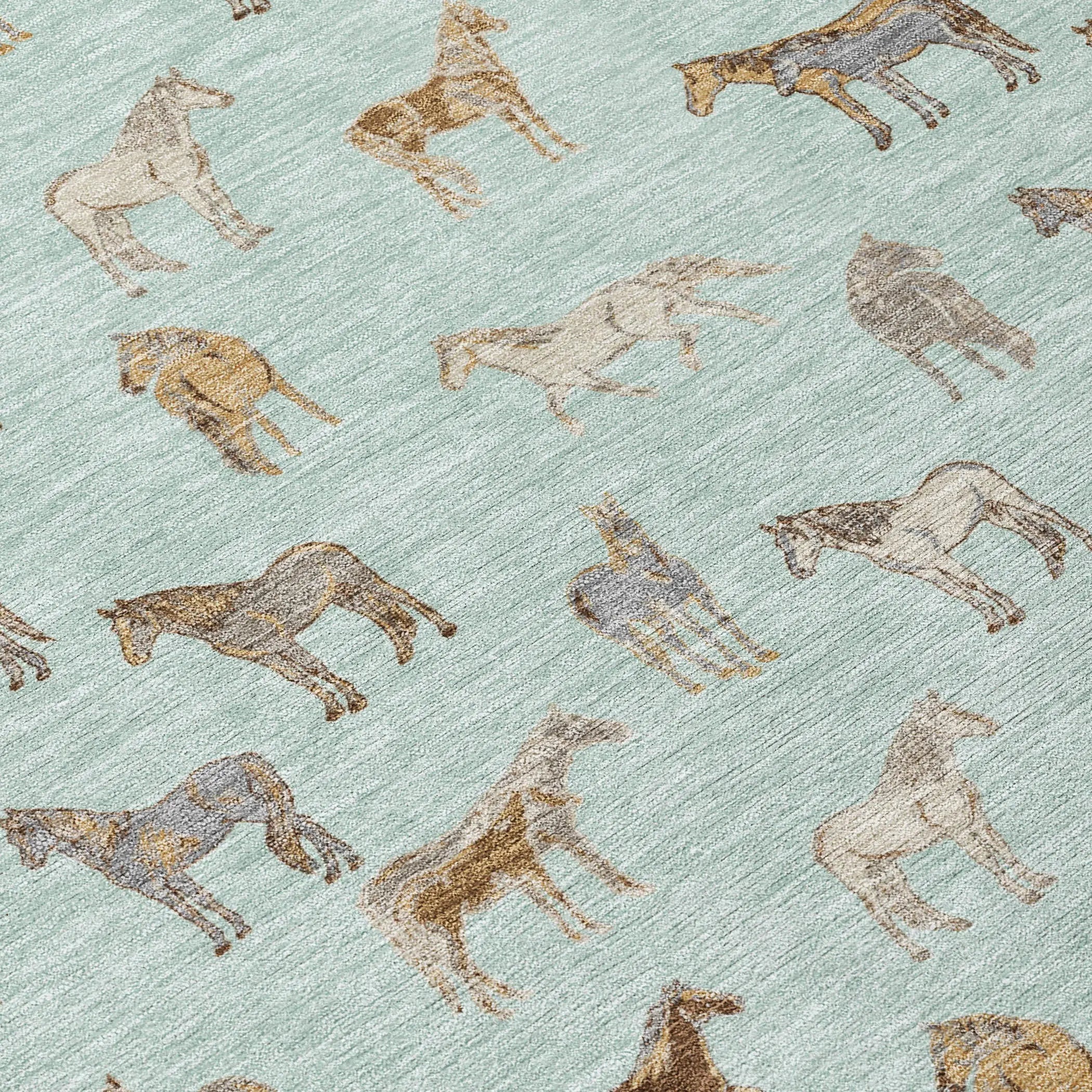 8' Mint Green And Beige Round Horse Washable Indoor Outdoor Area Rug Homeroots Outdoor