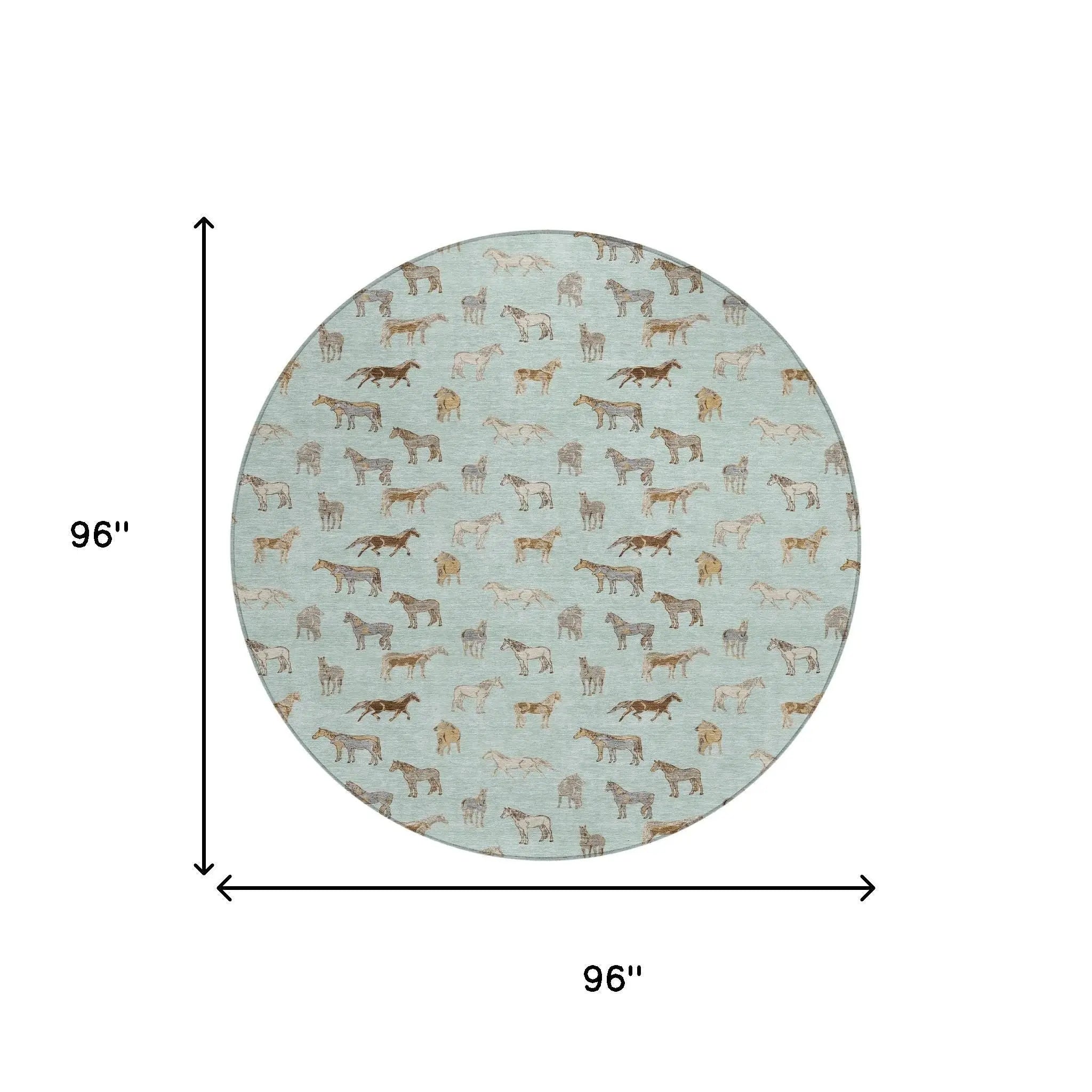 8' Mint Green And Beige Round Horse Washable Indoor Outdoor Area Rug Homeroots Outdoor