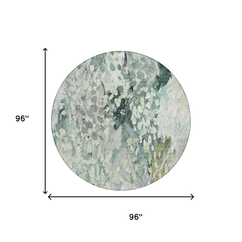 8' Mint Green And Green Round Abstract Washable Indoor Outdoor Area Rug Homeroots Outdoor