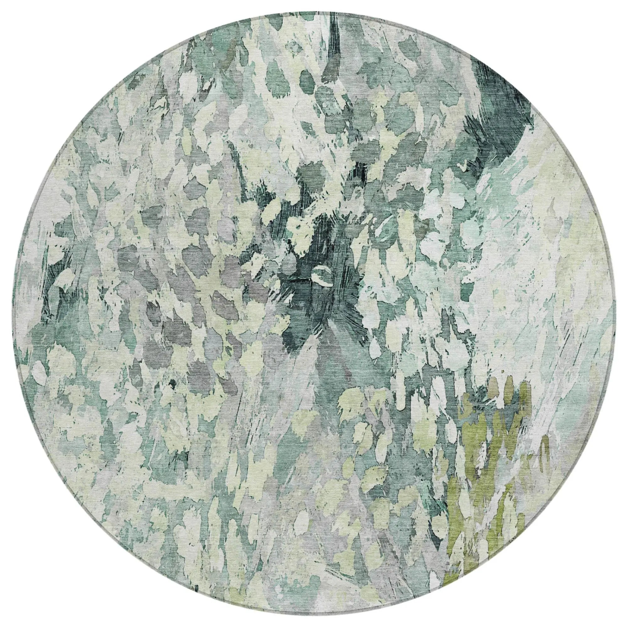 8' Mint Green And Green Round Abstract Washable Indoor Outdoor Area Rug Homeroots Outdoor