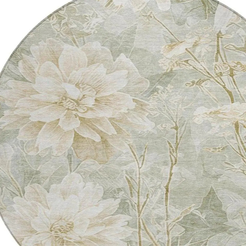 8' Mint Green And Green Round Floral Washable Indoor Outdoor Area Rug Homeroots Outdoor