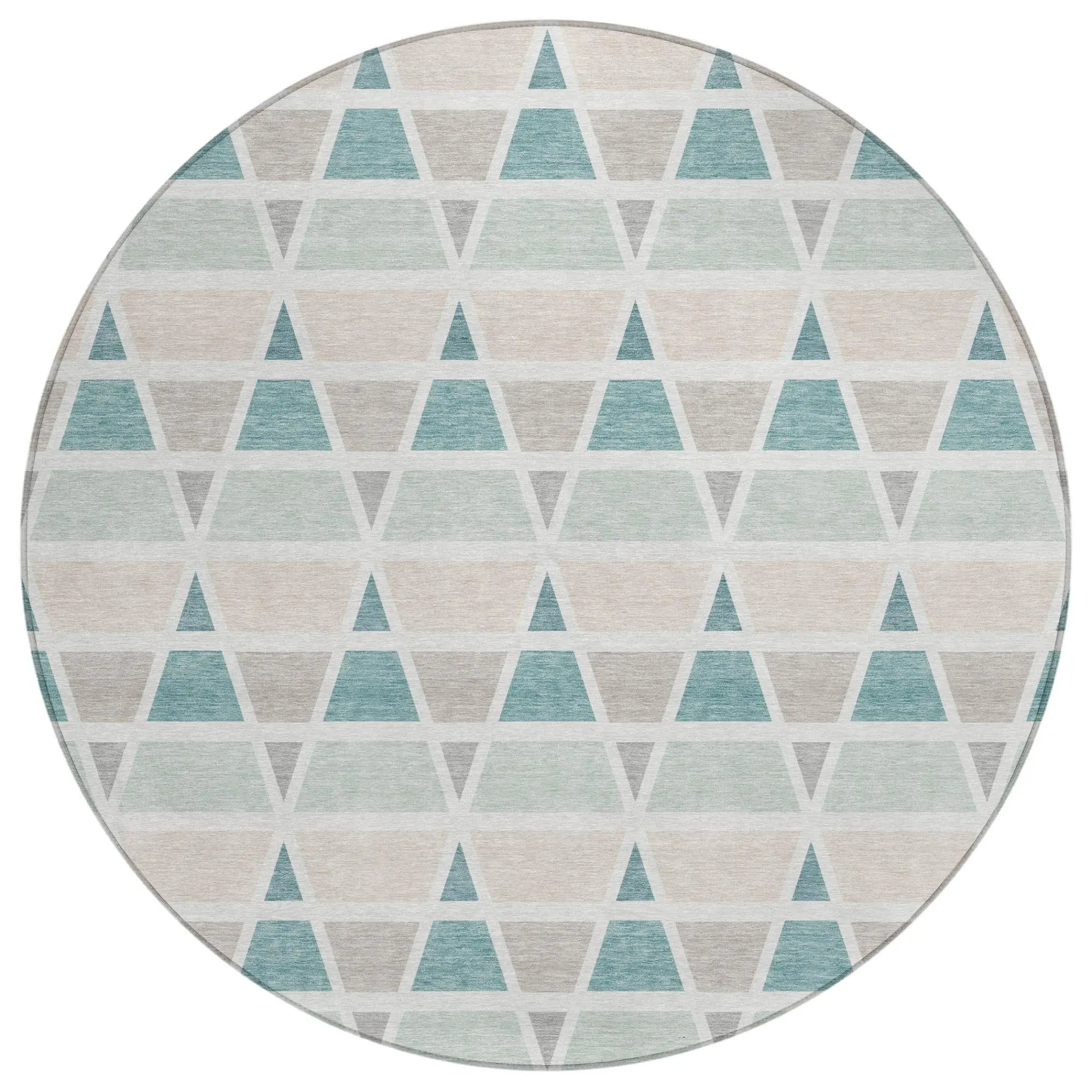 8' Mint Green And Green Round Geometric Washable Indoor Outdoor Area Rug Homeroots Outdoor