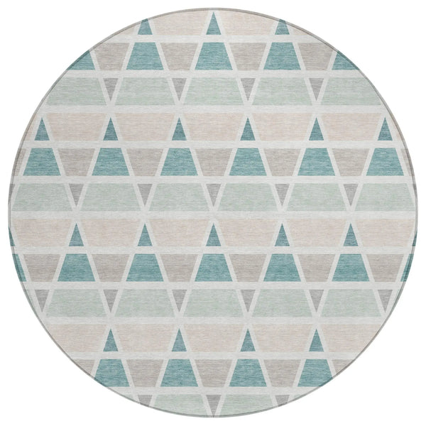 8' Mint Green And Green Round Geometric Washable Indoor Outdoor Area Rug Homeroots Outdoor