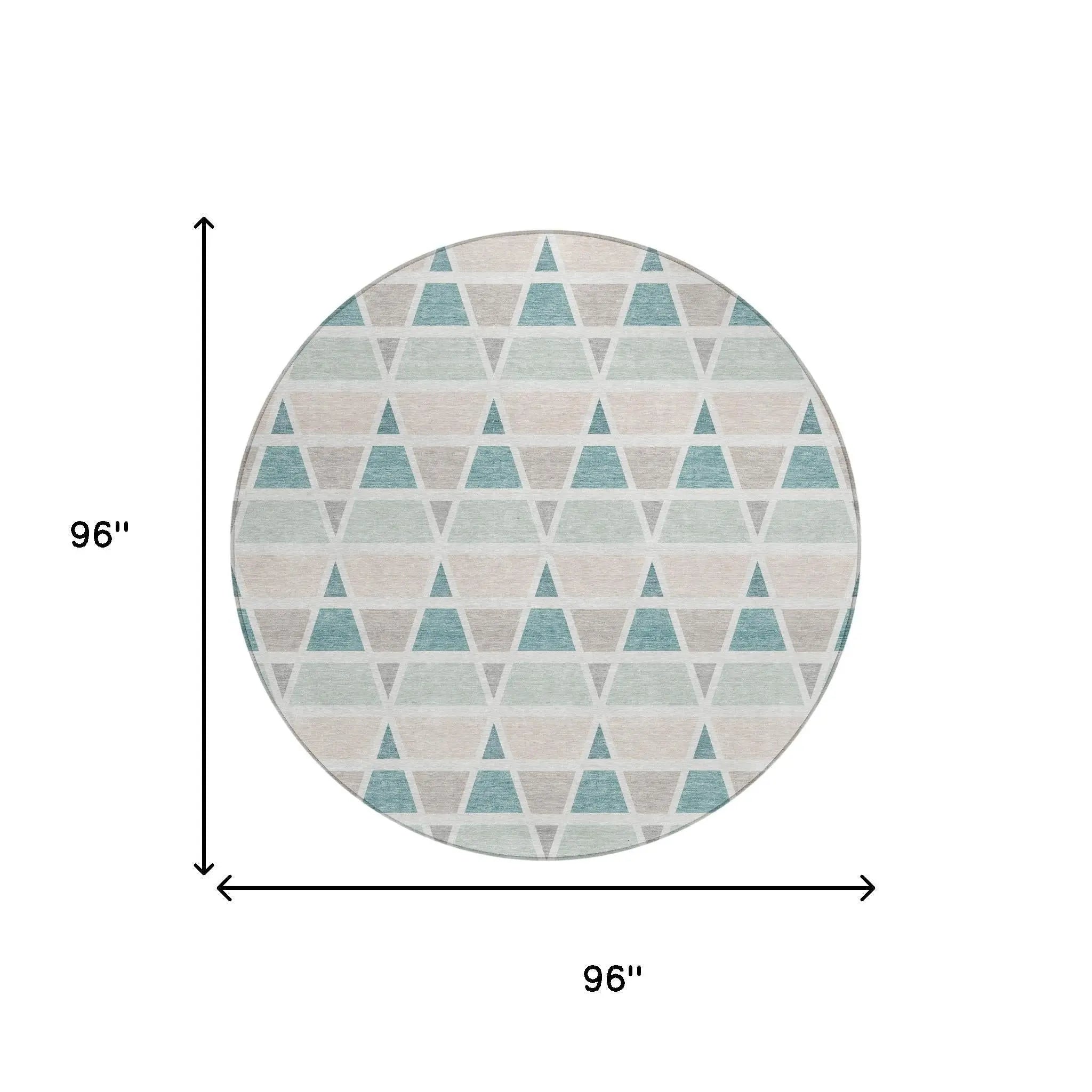8' Mint Green And Green Round Geometric Washable Indoor Outdoor Area Rug Homeroots Outdoor