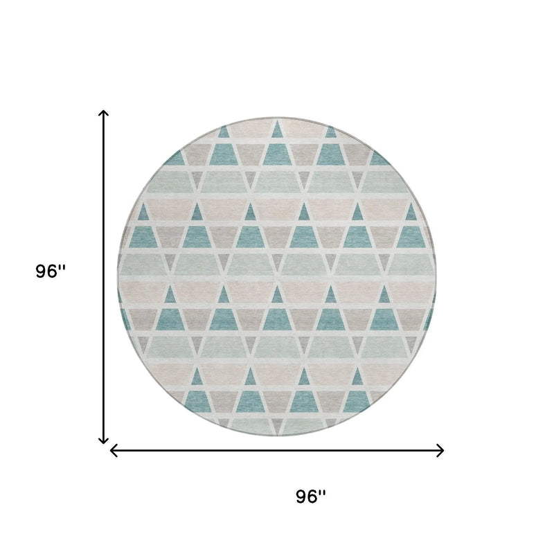 8' Mint Green And Green Round Geometric Washable Indoor Outdoor Area Rug Homeroots Outdoor
