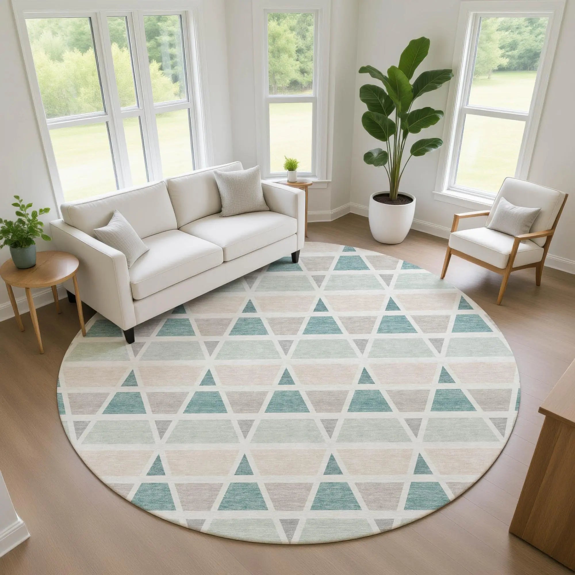 8' Mint Green And Green Round Geometric Washable Indoor Outdoor Area Rug Homeroots Outdoor