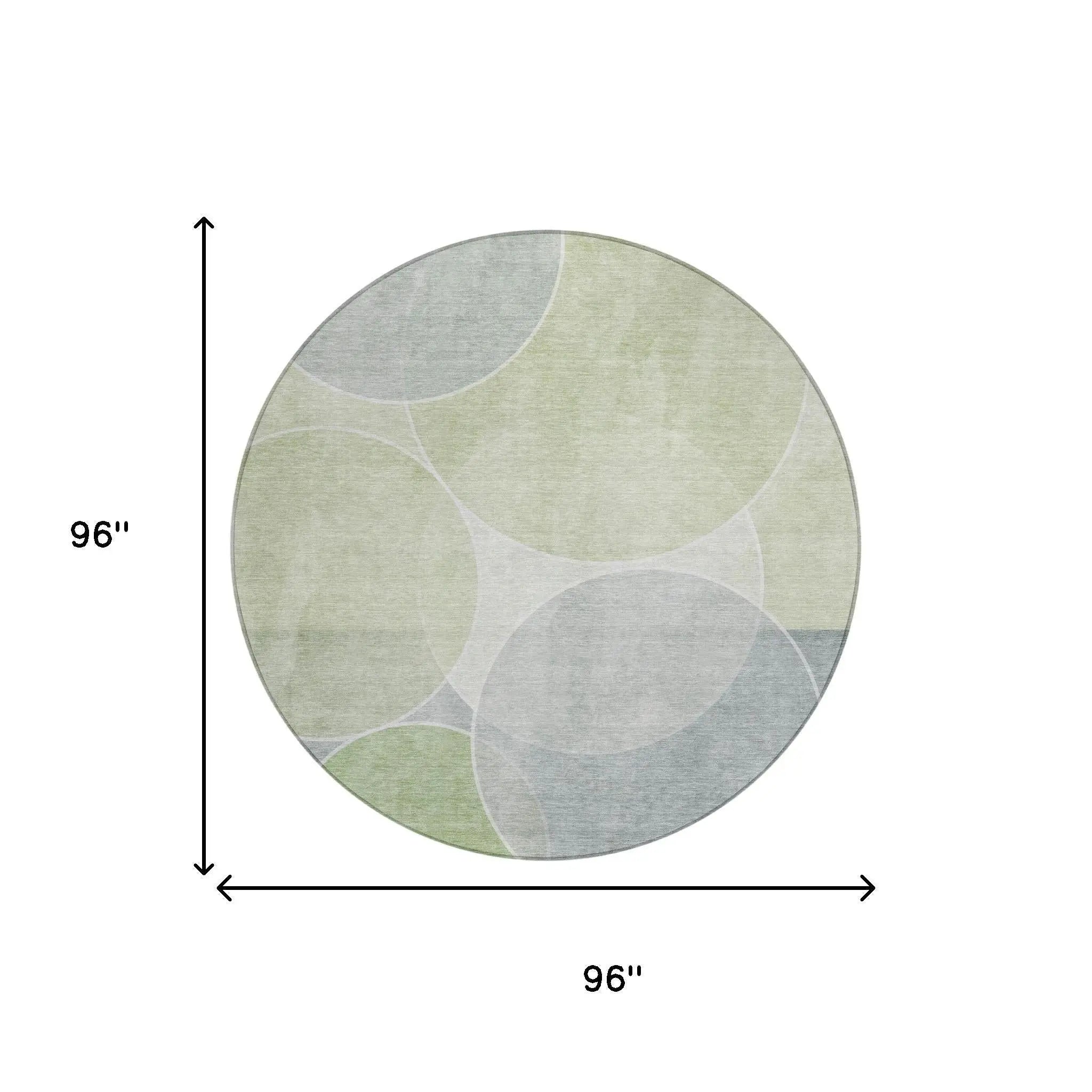 8' Mint Green And Green Round Geometric Washable Indoor Outdoor Area Rug Homeroots Outdoor