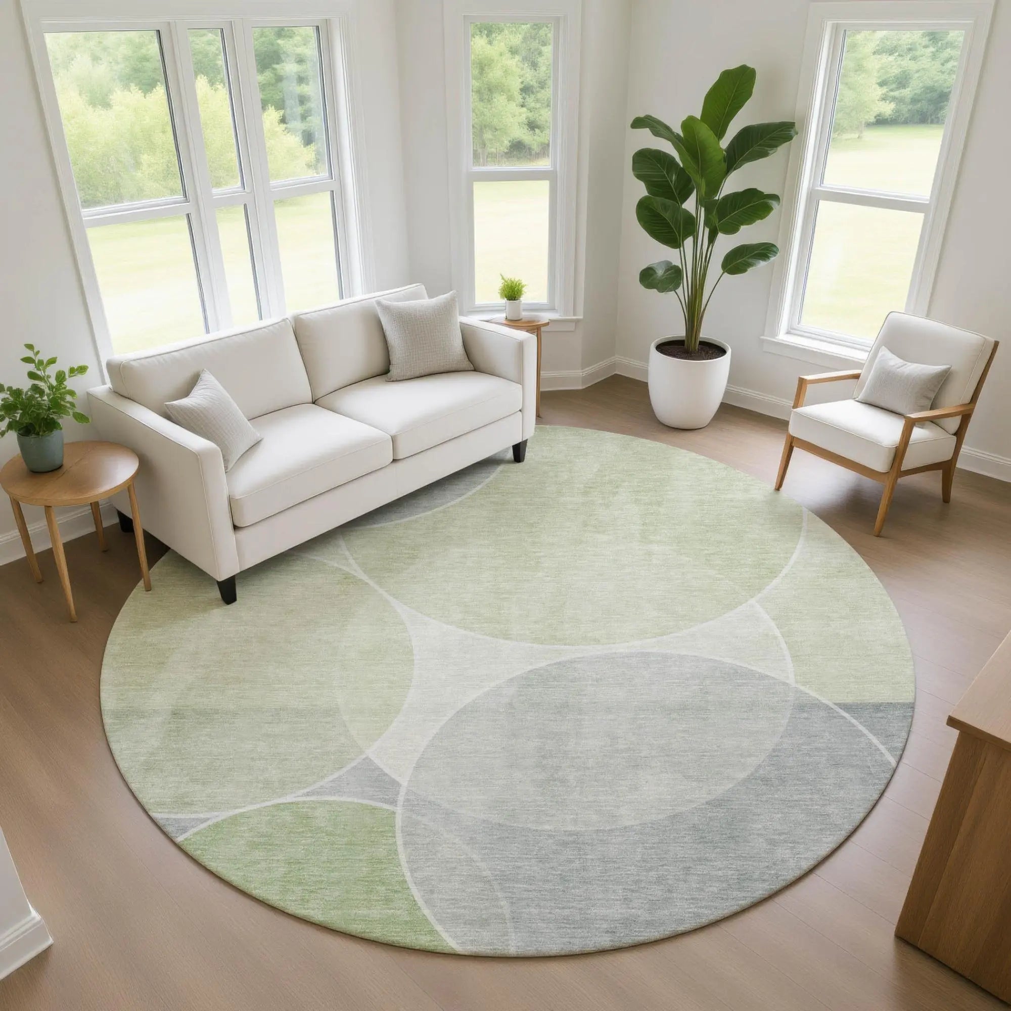 8' Mint Green And Green Round Geometric Washable Indoor Outdoor Area Rug Homeroots Outdoor