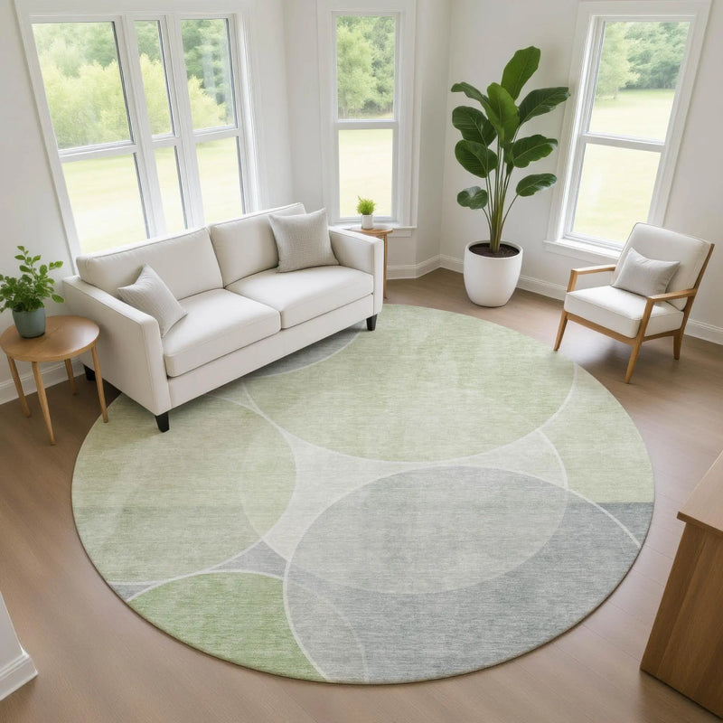 8' Mint Green And Green Round Geometric Washable Indoor Outdoor Area Rug Homeroots Outdoor