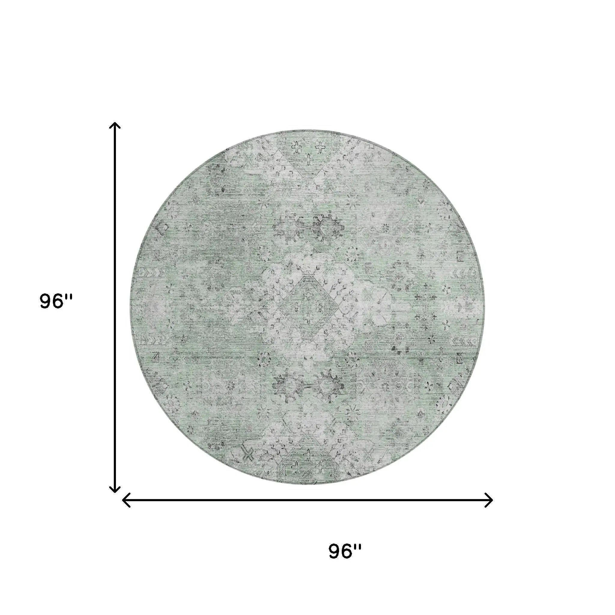 8' Mint Green And Green Round Oriental Washable Indoor Outdoor Area Rug Homeroots Outdoor