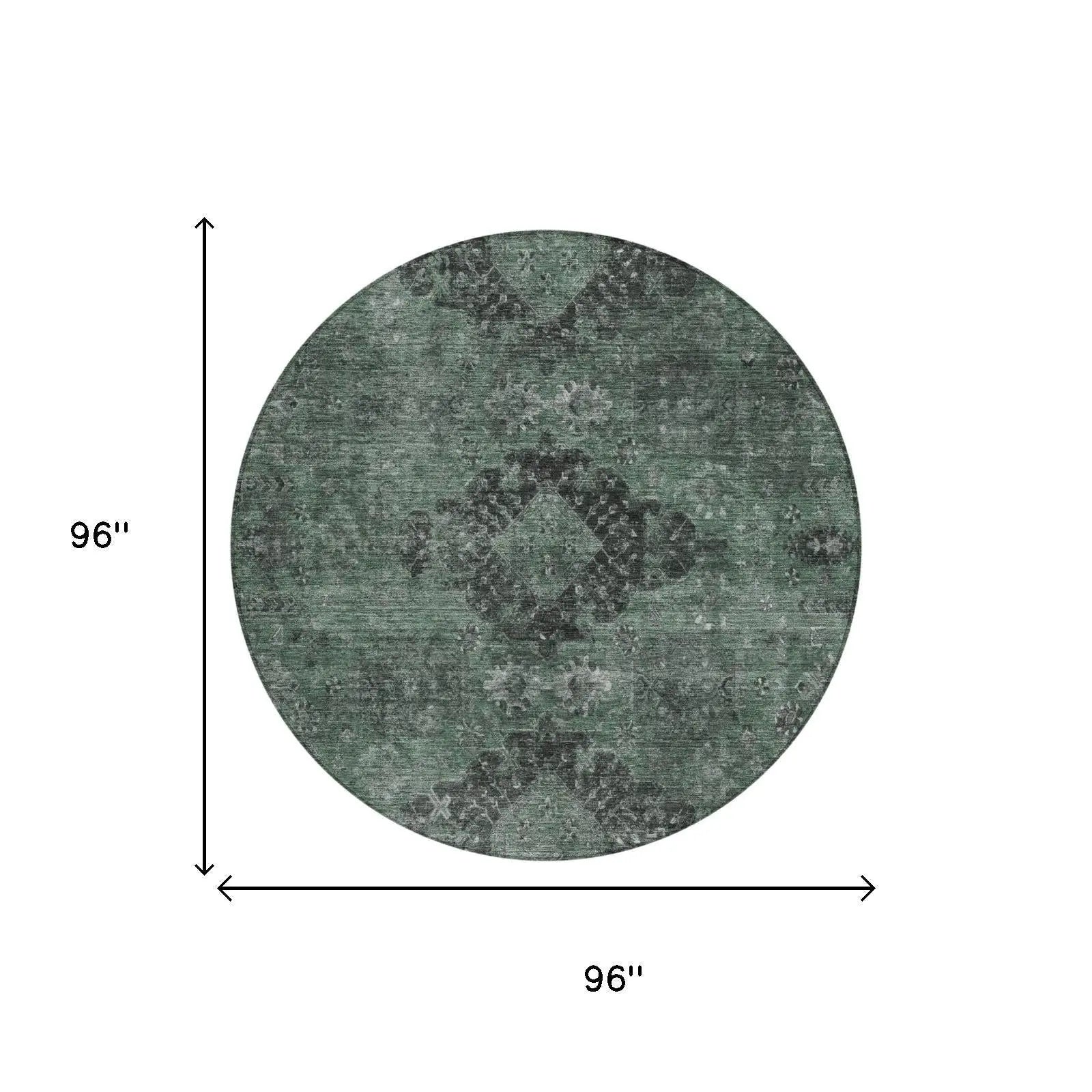 8' Mint Green And Green Round Oriental Washable Indoor Outdoor Area Rug Homeroots Outdoor