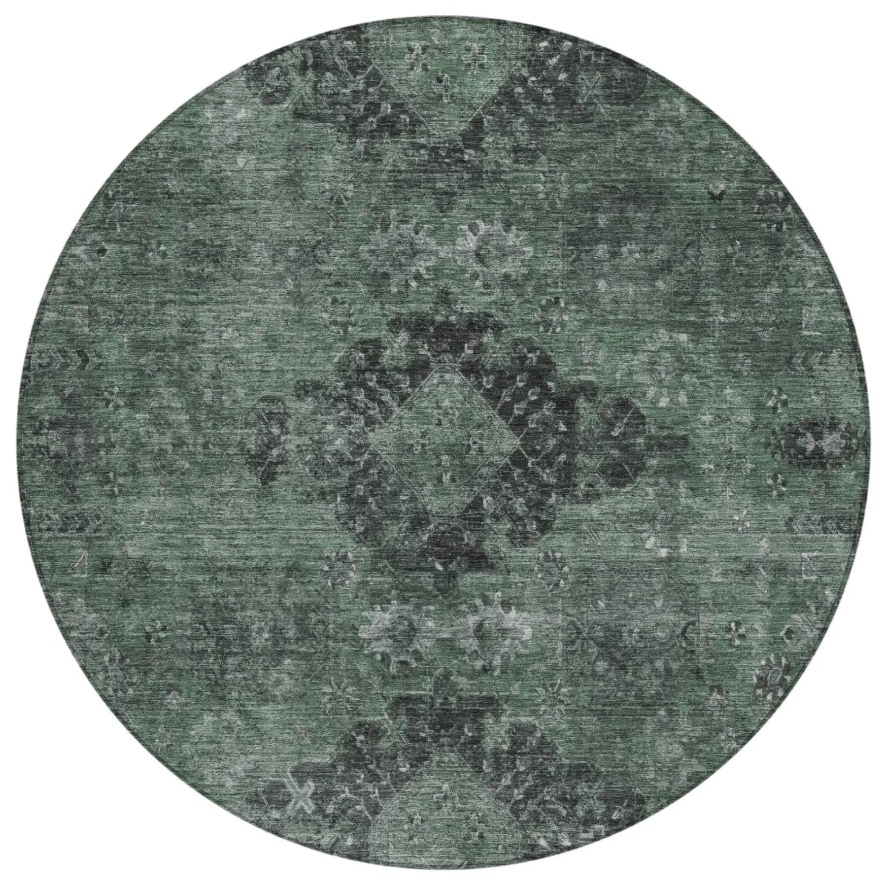 8' Mint Green And Green Round Oriental Washable Indoor Outdoor Area Rug Homeroots Outdoor