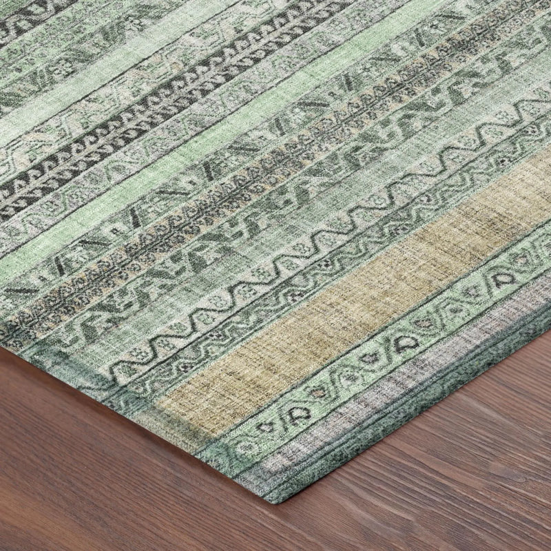 8' Mint Green And Green Round Striped Washable Indoor Outdoor Area Rug Homeroots Outdoor