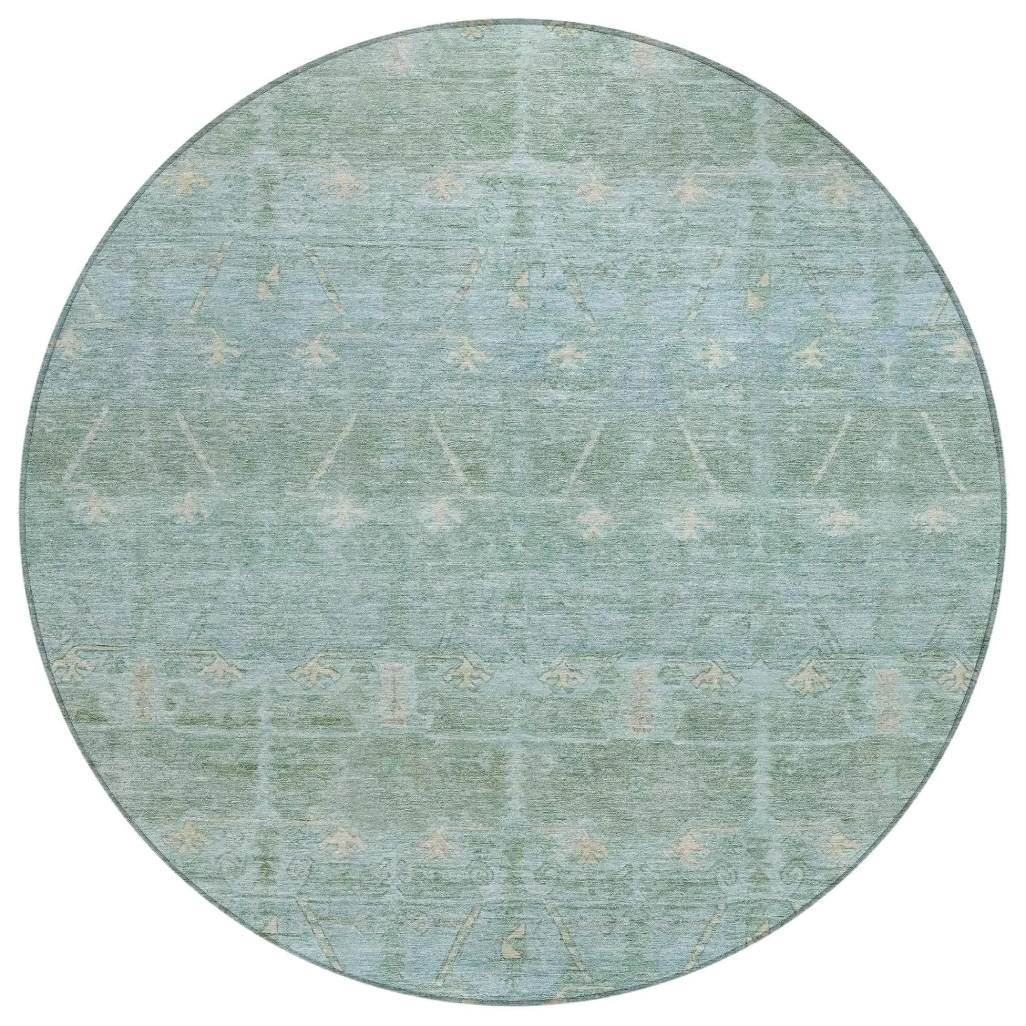 8' Mint Green And Green Round Tribal Washable Indoor Outdoor Area Rug Homeroots Outdoor