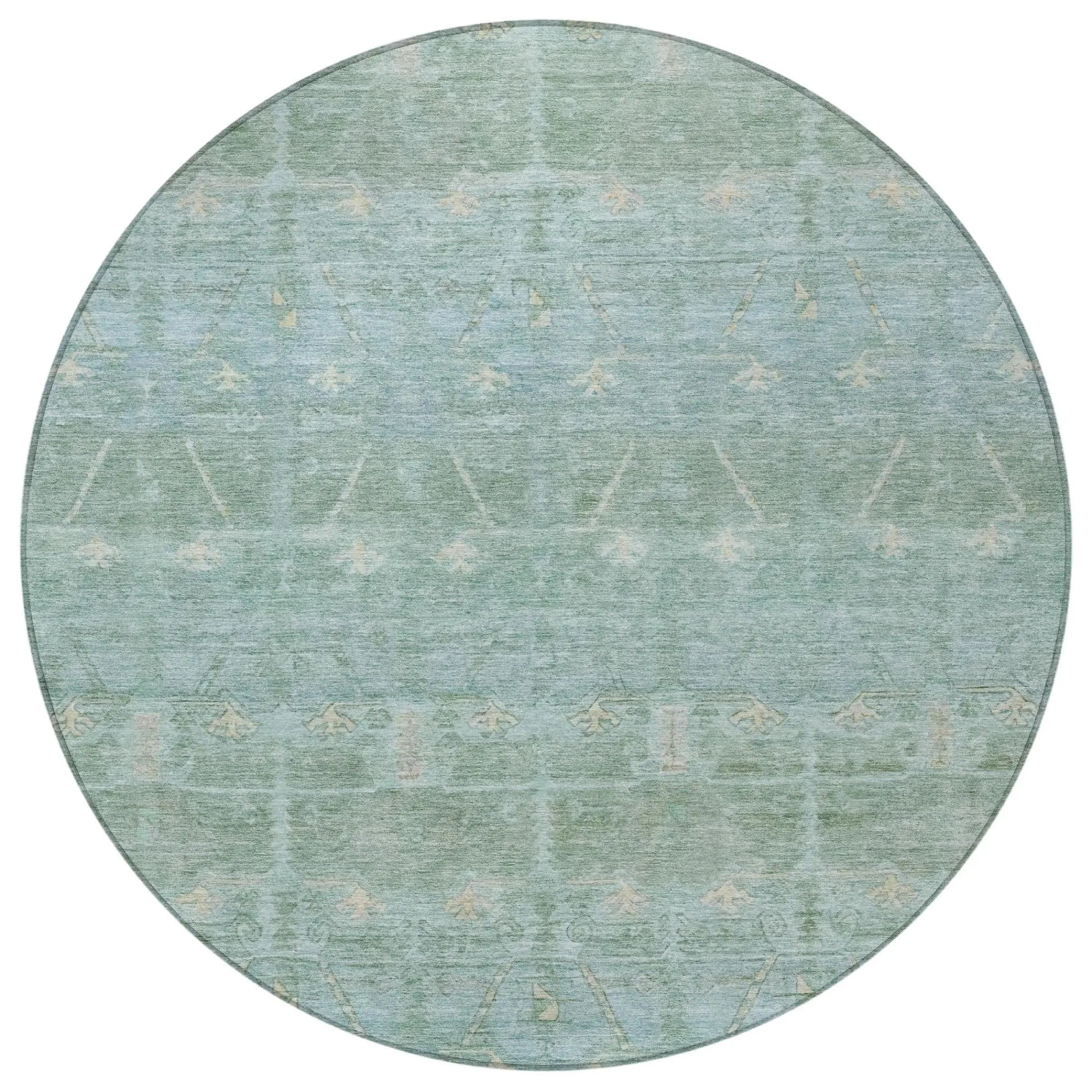 8' Mint Green And Green Round Tribal Washable Indoor Outdoor Area Rug Homeroots Outdoor