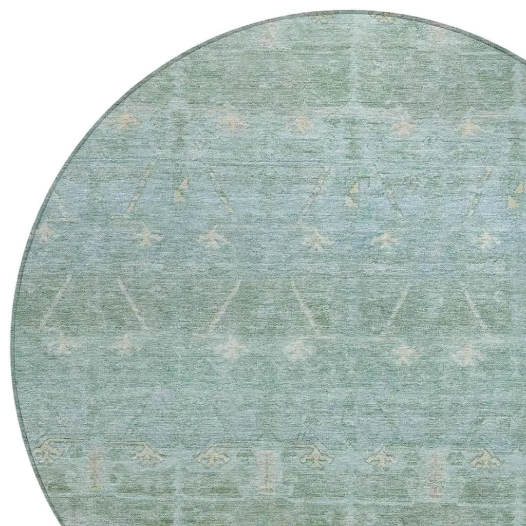 8' Mint Green And Green Round Tribal Washable Indoor Outdoor Area Rug Homeroots Outdoor