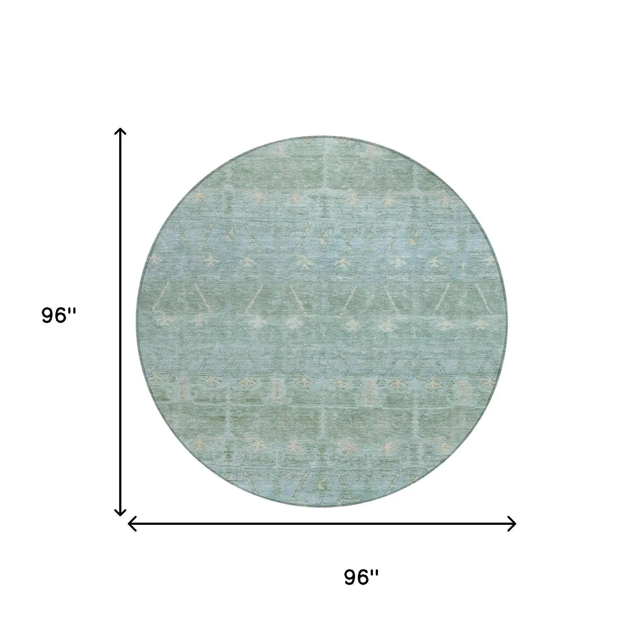 8' Mint Green And Green Round Tribal Washable Indoor Outdoor Area Rug Homeroots Outdoor
