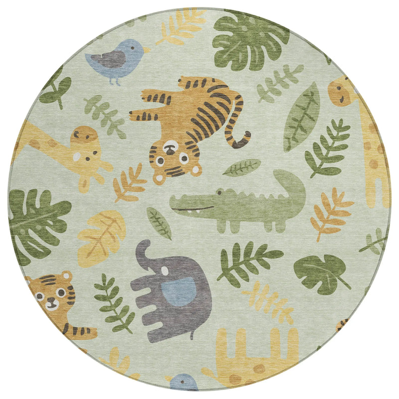 8' Mint Green And Ivory Round Abstract Washable Indoor Outdoor Area Rug Homeroots Outdoor