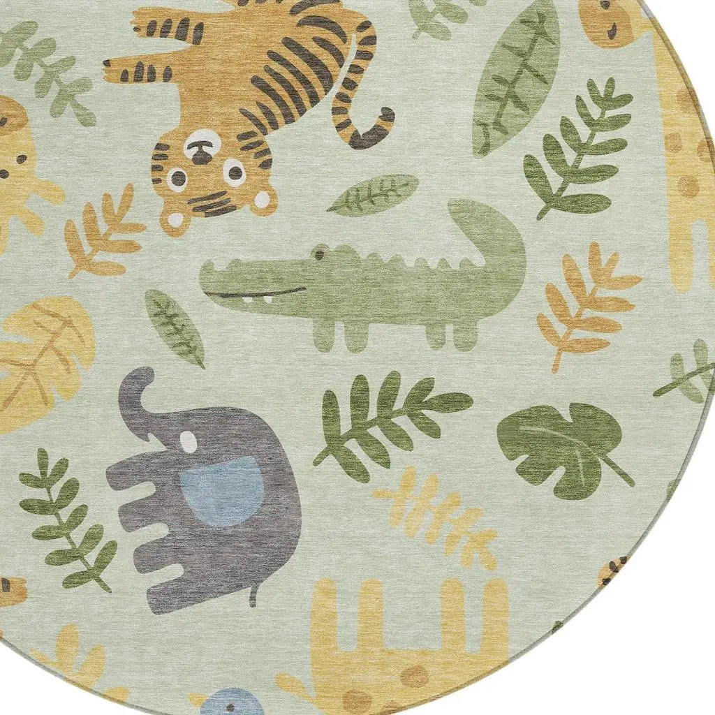 8' Mint Green And Ivory Round Abstract Washable Indoor Outdoor Area Rug Homeroots Outdoor
