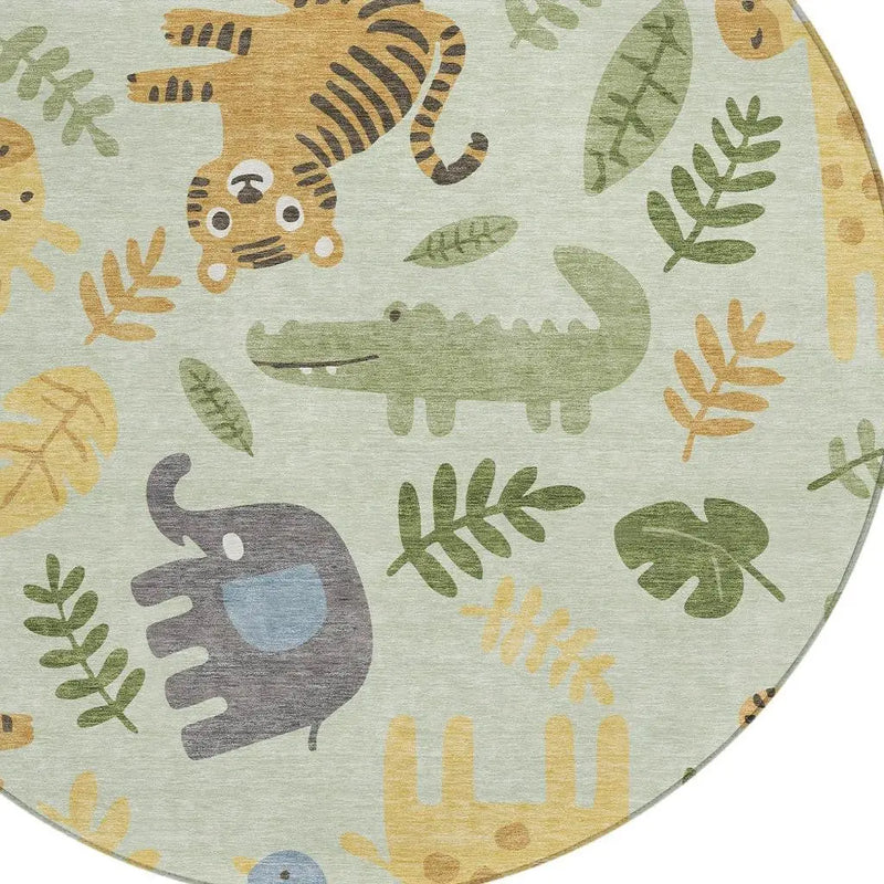 8' Mint Green And Ivory Round Abstract Washable Indoor Outdoor Area Rug Homeroots Outdoor