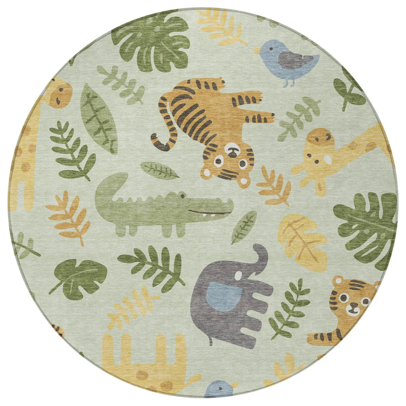 8' Mint Green And Ivory Round Abstract Washable Indoor Outdoor Area Rug Homeroots Outdoor