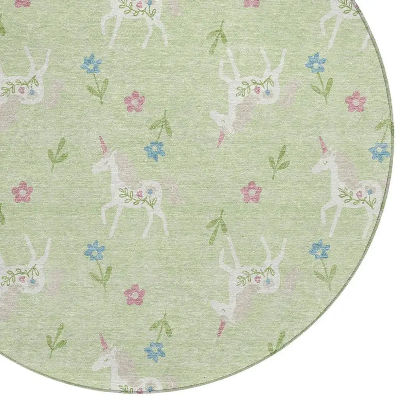 8' Mint Green And Ivory Round Floral Washable Indoor Outdoor Area Rug Homeroots Outdoor