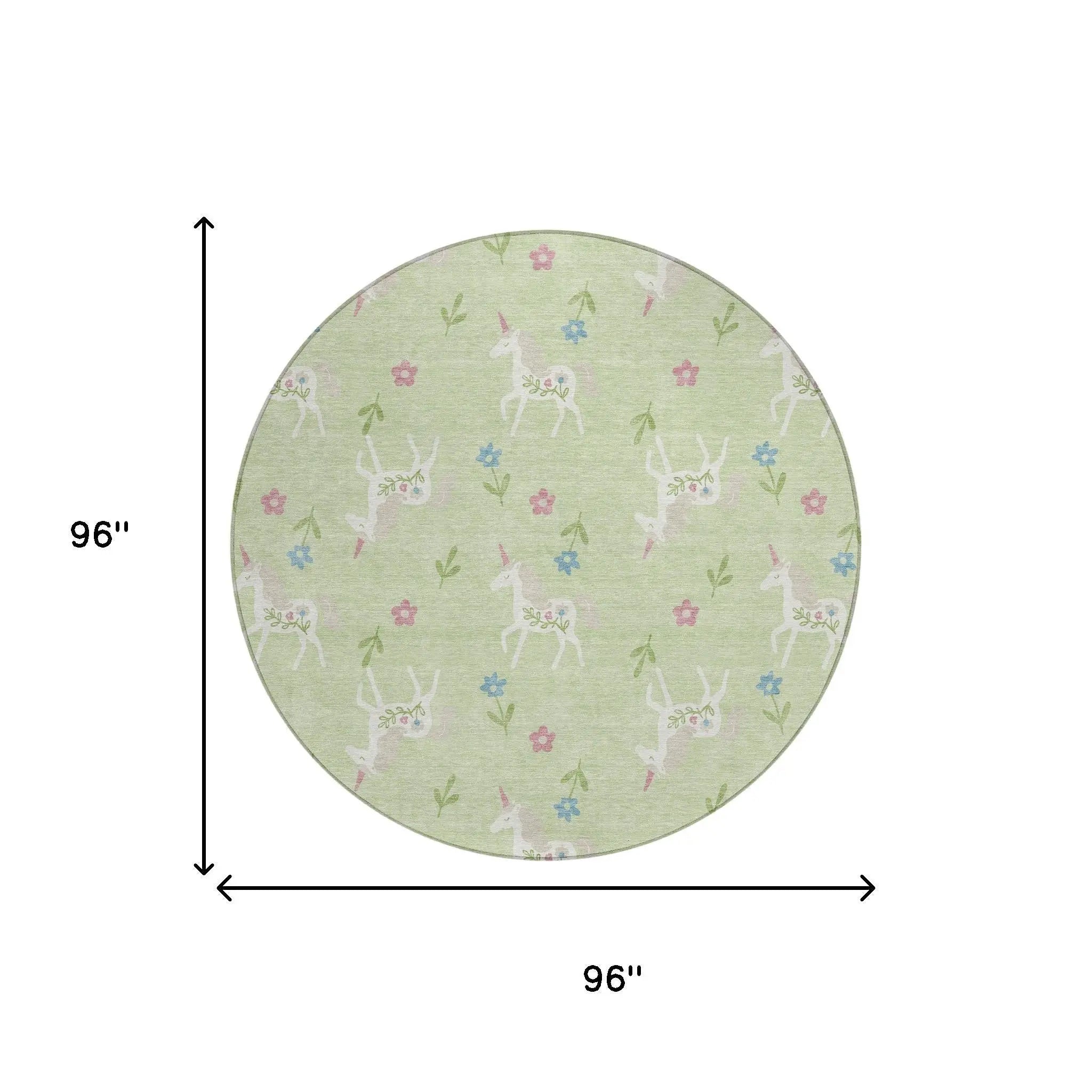 8' Mint Green And Ivory Round Floral Washable Indoor Outdoor Area Rug Homeroots Outdoor