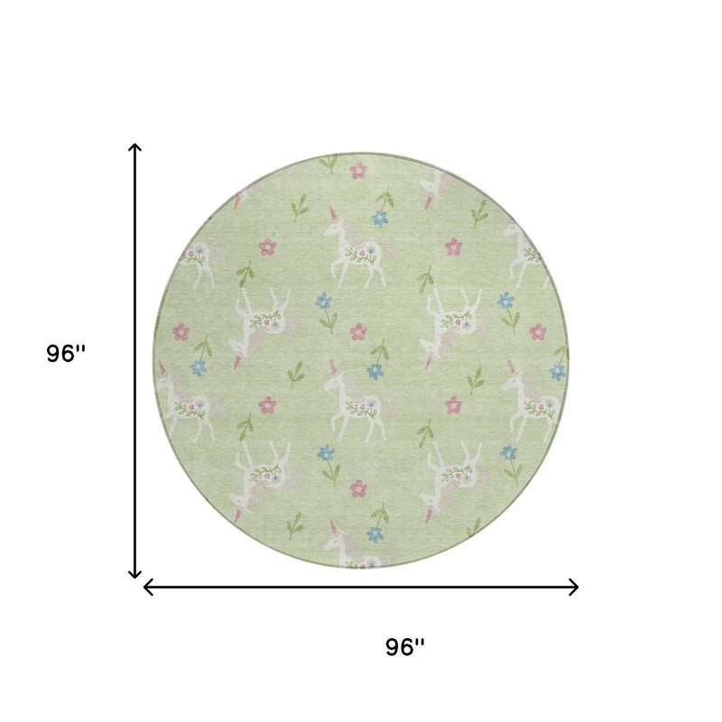 8' Mint Green And Ivory Round Floral Washable Indoor Outdoor Area Rug Homeroots Outdoor