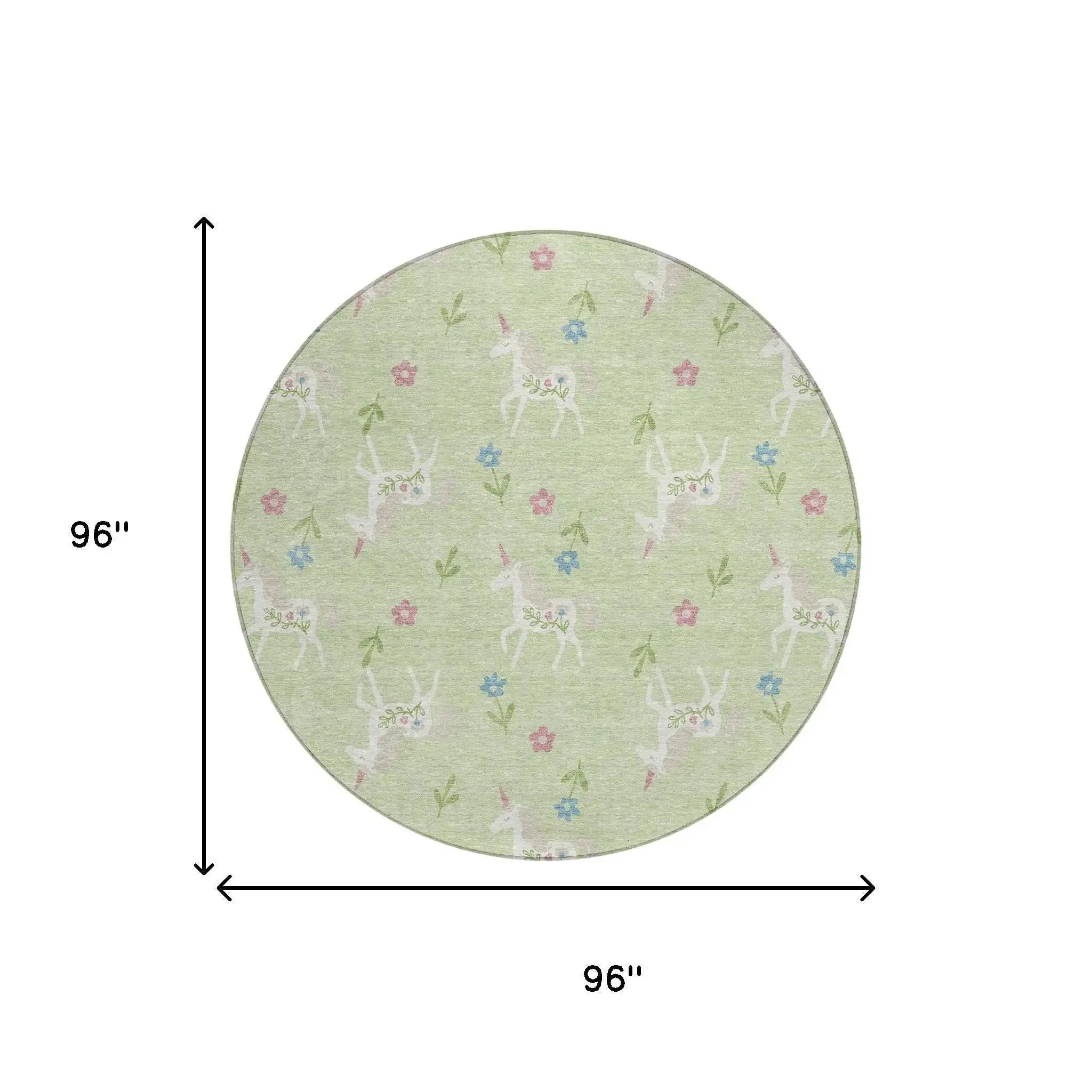 8' Mint Green And Ivory Round Floral Washable Indoor Outdoor Area Rug Homeroots Outdoor