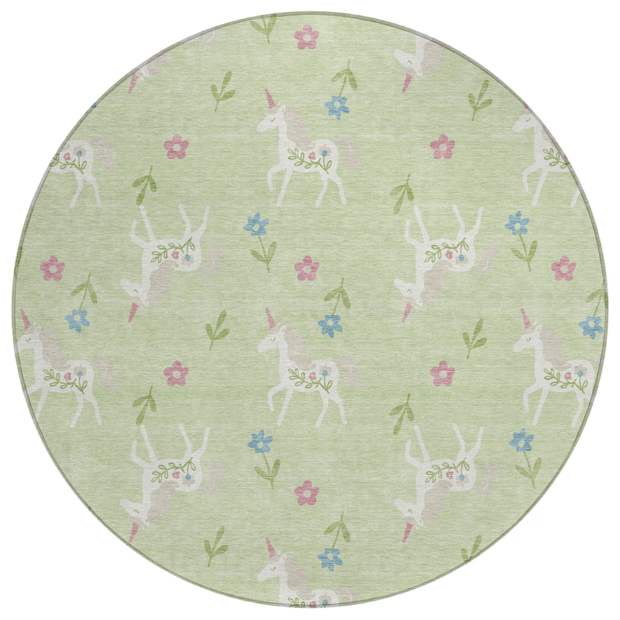 8' Mint Green And Ivory Round Floral Washable Indoor Outdoor Area Rug Homeroots Outdoor