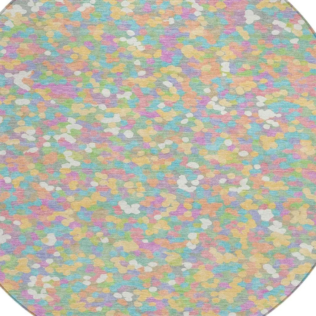 8' Mint Green And Ivory Round Geometric Washable Indoor Outdoor Area Rug Homeroots Outdoor